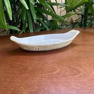 Vintage George Briard Stoneware Au Gratin Dish Wicker pattern For Display Only